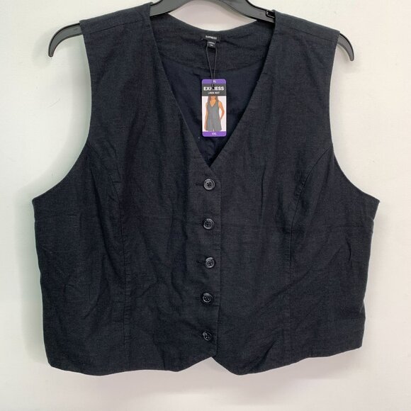 Express Women's Vest XXL Classic Fit V-Neck Button Up Linen Vest Black Size XXL - Picture 1 of 7